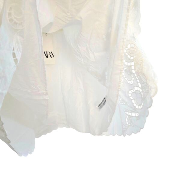 Zara White Cotton Eyelet Embroidered V-Neck Mini Halter Dress Lined Size Large - Picture 8 of 13